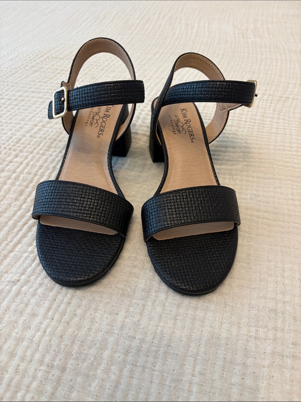 Kim Rogers Black Textured Mid Block Heel Sandals